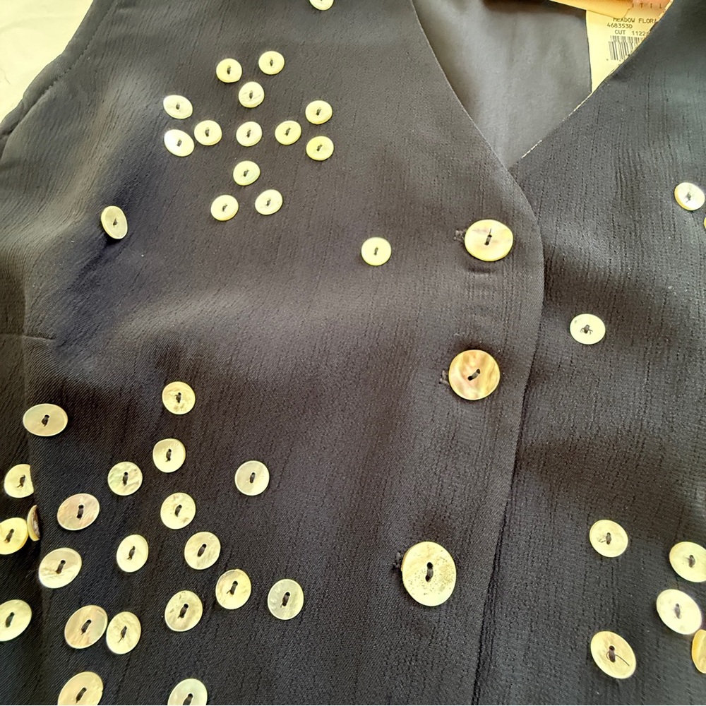 Vintage Carole Little Black Vest w/ Mother of Pearl Women’s 14W Deadstock - Picture 4 of 10